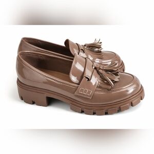 JustFab Sifia Patent Tassel Lug Sole Loafers Women’s Brown Slip-On Shoes Sz 8